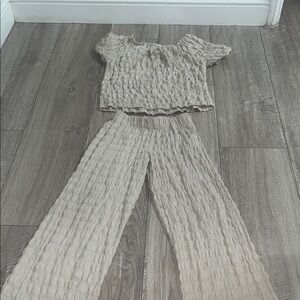 Zara Beige Textured Wide Leg Pants & Top Set